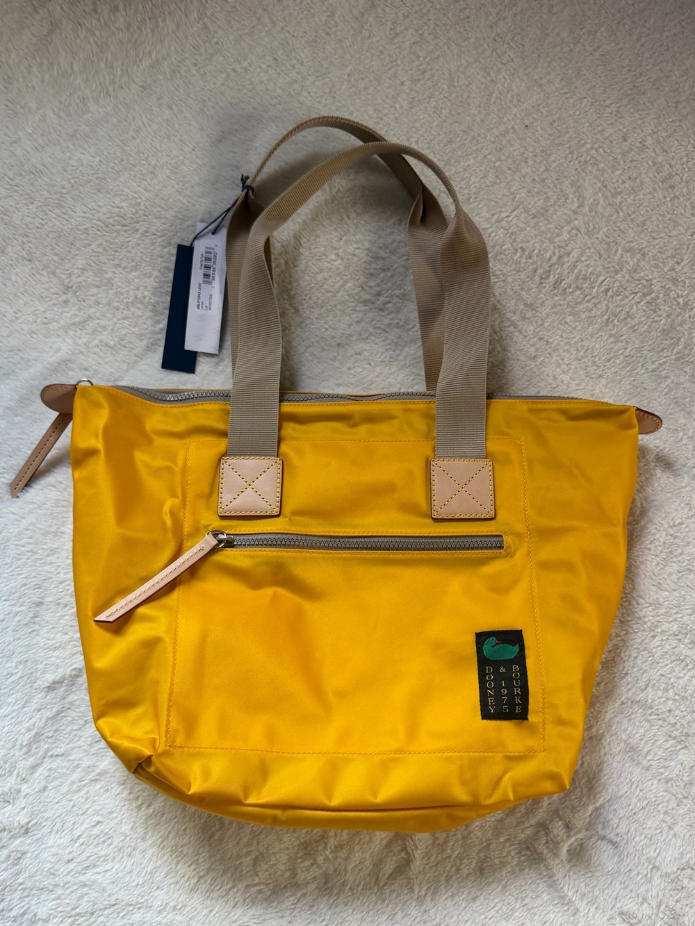 Dooney & Bourke Bright Yellow Nylon Tote with Tan Straps